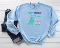 Load image into Gallery viewer, Poppy Sweatshirt With Grandkids Name, Personalized Poppy Gift, Grandpa Sweater, Poppysaurus Dinosaur Crewneck, Grandfather Father&#39;s Day Gift

