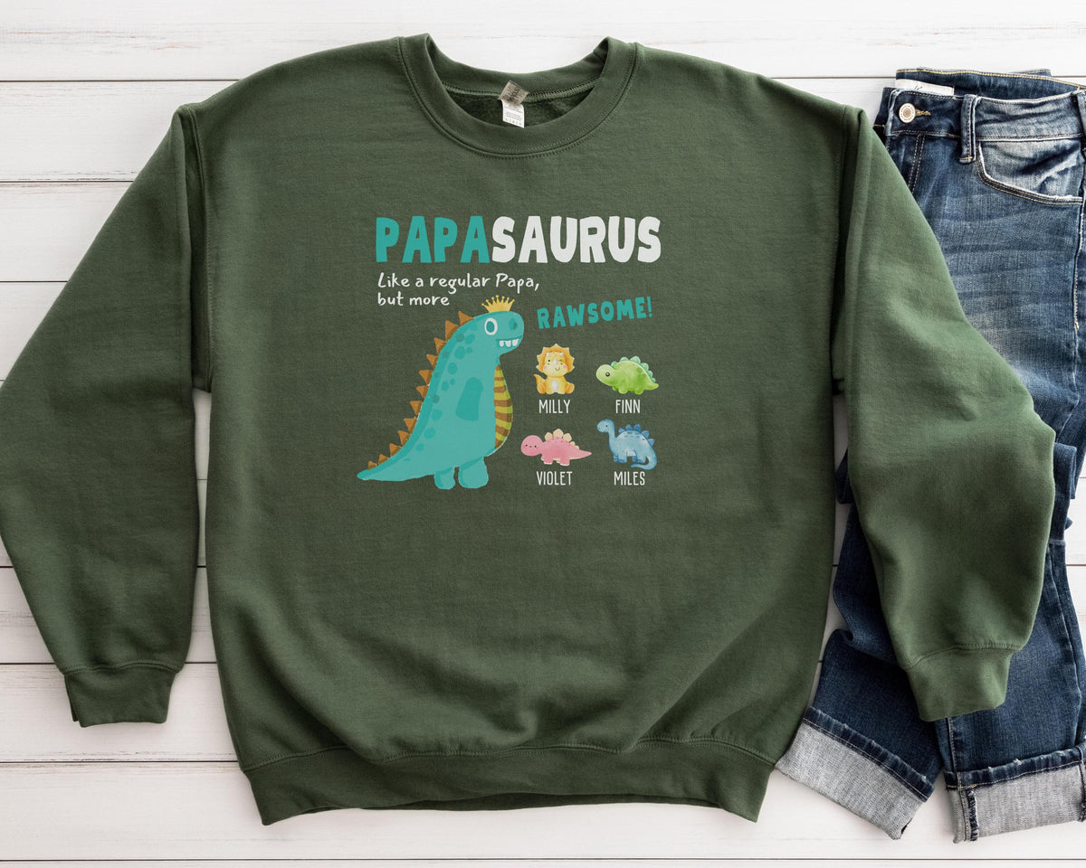 Personalized Papa Sweatshirt, Custom Papa Sweater With Grandkids Names, Papasaurus Dinosaur Shirt, Father's Day Gift