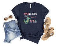 Load image into Gallery viewer, Personalized Oma Shirt, Gift For German Grandma, Custom Grandkids Name Tshirt, Omasaurus Dinosaur Tee, Grandmom Mother&#39;s Day Gift
