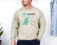 Load image into Gallery viewer, Poppy Sweatshirt With Grandkids Name, Personalized Poppy Gift, Grandpa Sweater, Poppysaurus Dinosaur Crewneck, Grandfather Father&#39;s Day Gift
