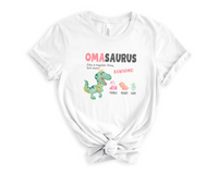 Load image into Gallery viewer, Personalized Oma Shirt, Gift For German Grandma, Custom Grandkids Name Tshirt, Omasaurus Dinosaur Tee, Grandmom Mother&#39;s Day Gift
