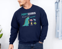 Load image into Gallery viewer, Poppy Sweatshirt With Grandkids Name, Personalized Poppy Gift, Grandpa Sweater, Poppysaurus Dinosaur Crewneck, Grandfather Father&#39;s Day Gift
