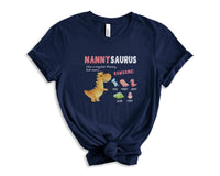 Load image into Gallery viewer, Personalized Nanny Shirt With Grandkids Names, Nanny shirt, Nannysaurus Dinosaur Tee, Mother In Law Mother&#39;s Day Gift
