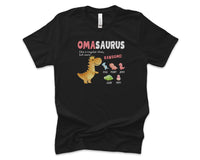 Load image into Gallery viewer, Personalized Oma Shirt, Gift For German Grandma, Custom Grandkids Name Tshirt, Omasaurus Dinosaur Tee, Grandmom Mother&#39;s Day Gift
